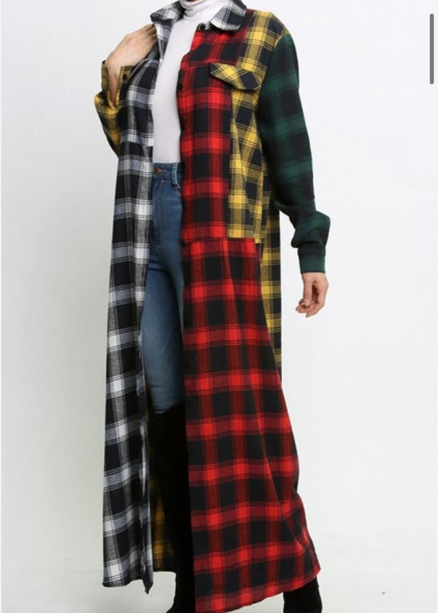 Plus Size Multi Color Long Plaid Shacket