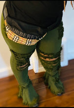 Load image into Gallery viewer, Plus Size Denim Olive Flare Distressed Jeans
