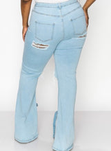 Load image into Gallery viewer, Denim Bottom Tie Flare Jeans
