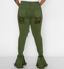 Load image into Gallery viewer, Plus Size Denim Olive Flare Distressed Jeans
