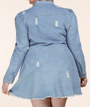 Load image into Gallery viewer, Plus Size Denim Distressed Button Up Dress
