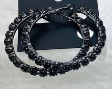 Load image into Gallery viewer, Black  Shyne Bright Hoop Earrings
