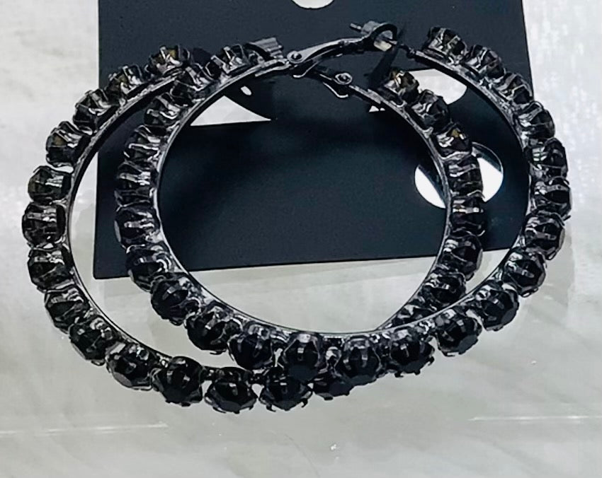 Black  Shyne Bright Hoop Earrings