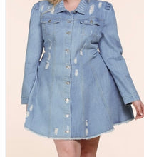 Load image into Gallery viewer, Plus Size Denim Distressed Button Up Dress
