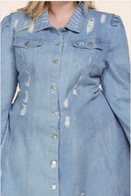 Load image into Gallery viewer, Plus Size Denim Distressed Button Up Dress
