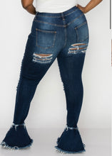 Load image into Gallery viewer, Plus Size Dark Denim Flare Distressed Jeans
