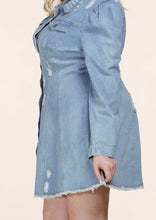 Load image into Gallery viewer, Plus Size Denim Distressed Button Up Dress
